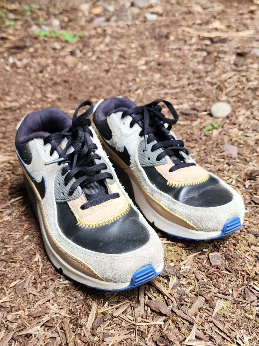 Nike 7 youth, 8.5 Women's Air Max 90 tan suede, black denim & leather